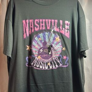 Nashville Music City Graphic Tee | Rock Guitar Oversized T-Shirt | XL